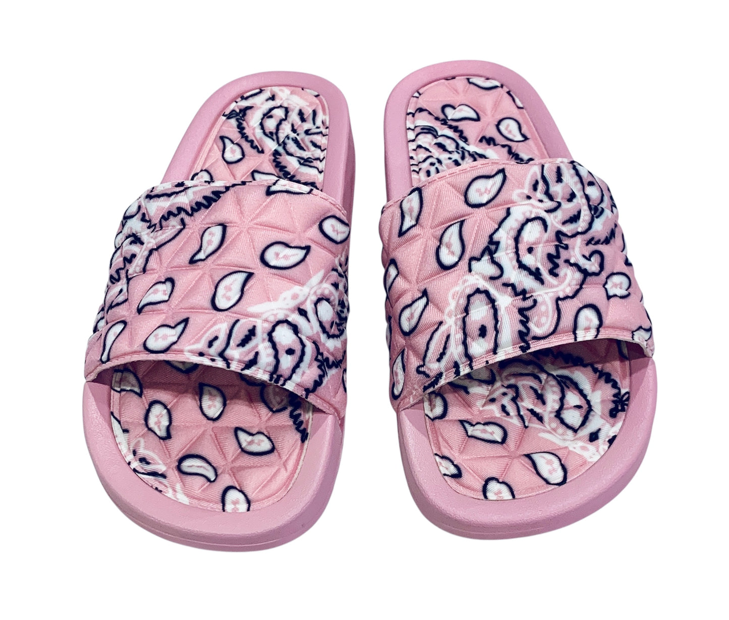 Pink Bandana Slides - Comfy Paisley Print Slip-On Sandals