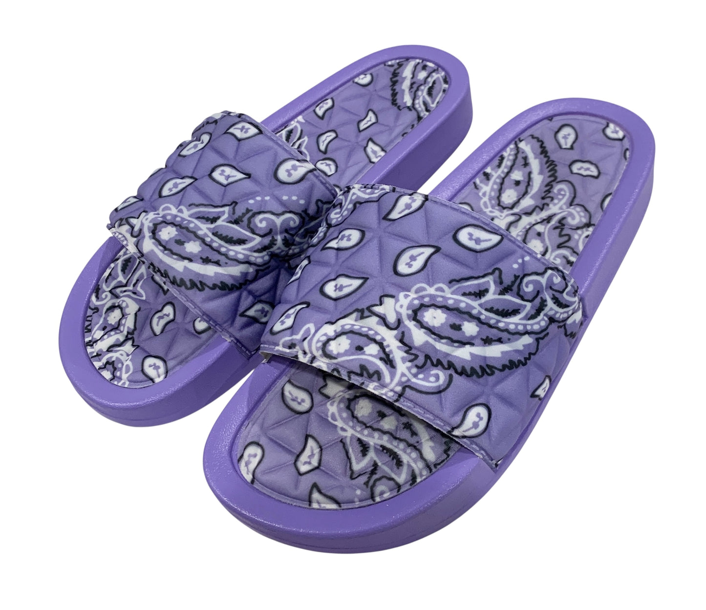 Purple Bandana Slides - Comfy Paisley Print Slip-On Sandals