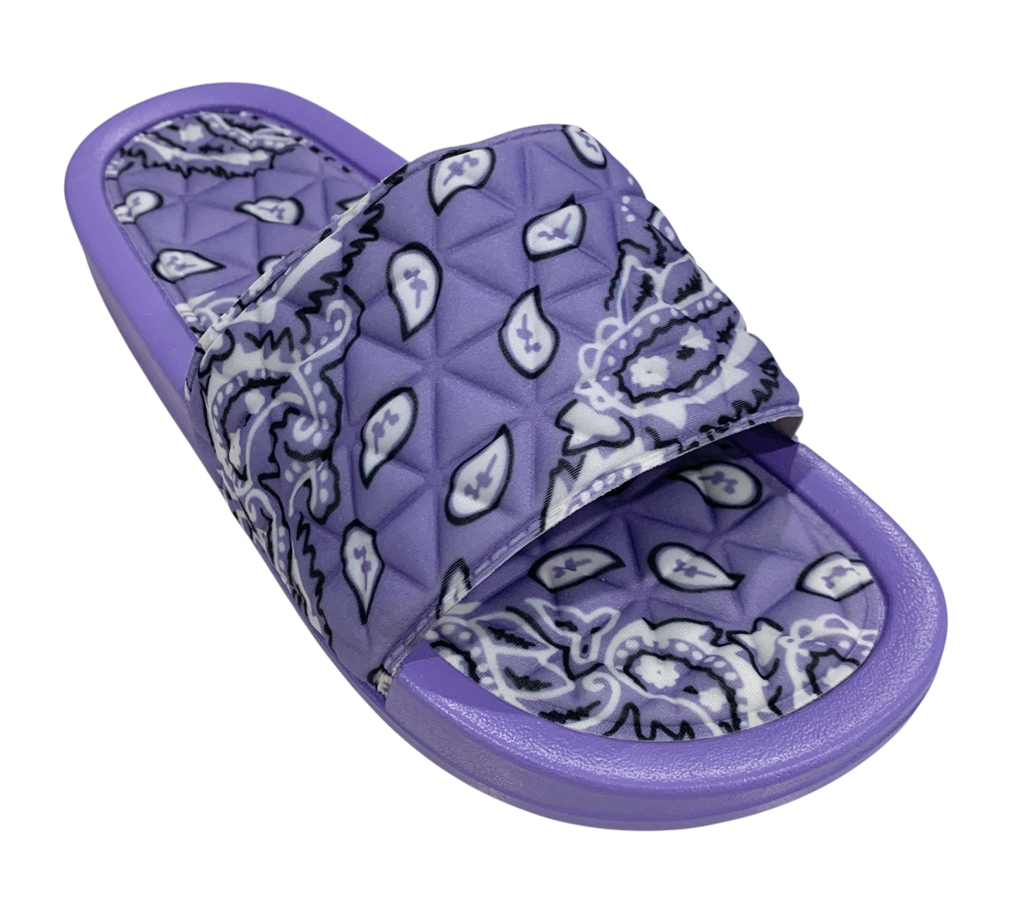 Purple Bandana Slides - Comfy Paisley Print Slip-On Sandals