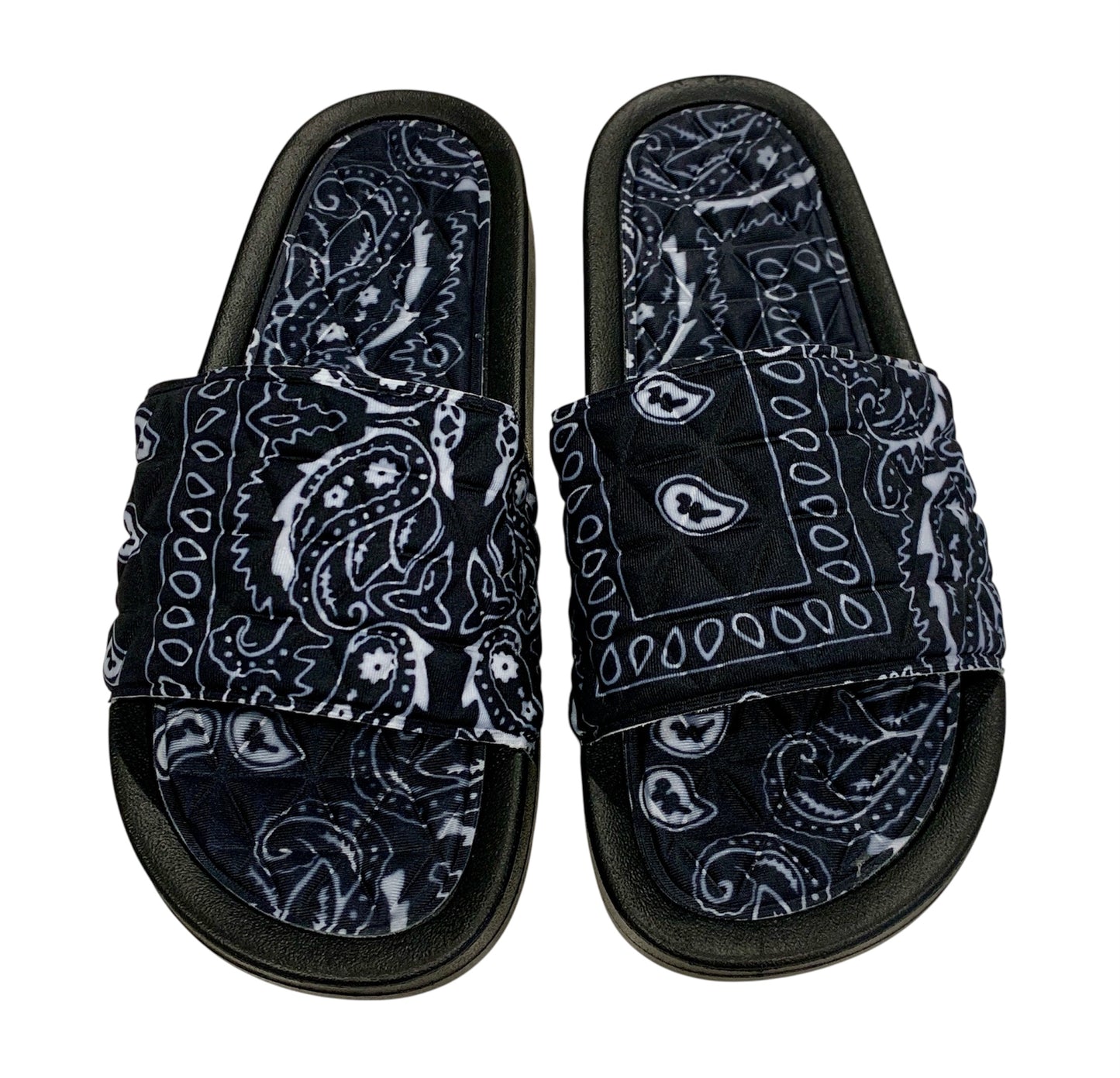 Black Bandana Slides - Comfy Paisley Print Slip-On Sandals