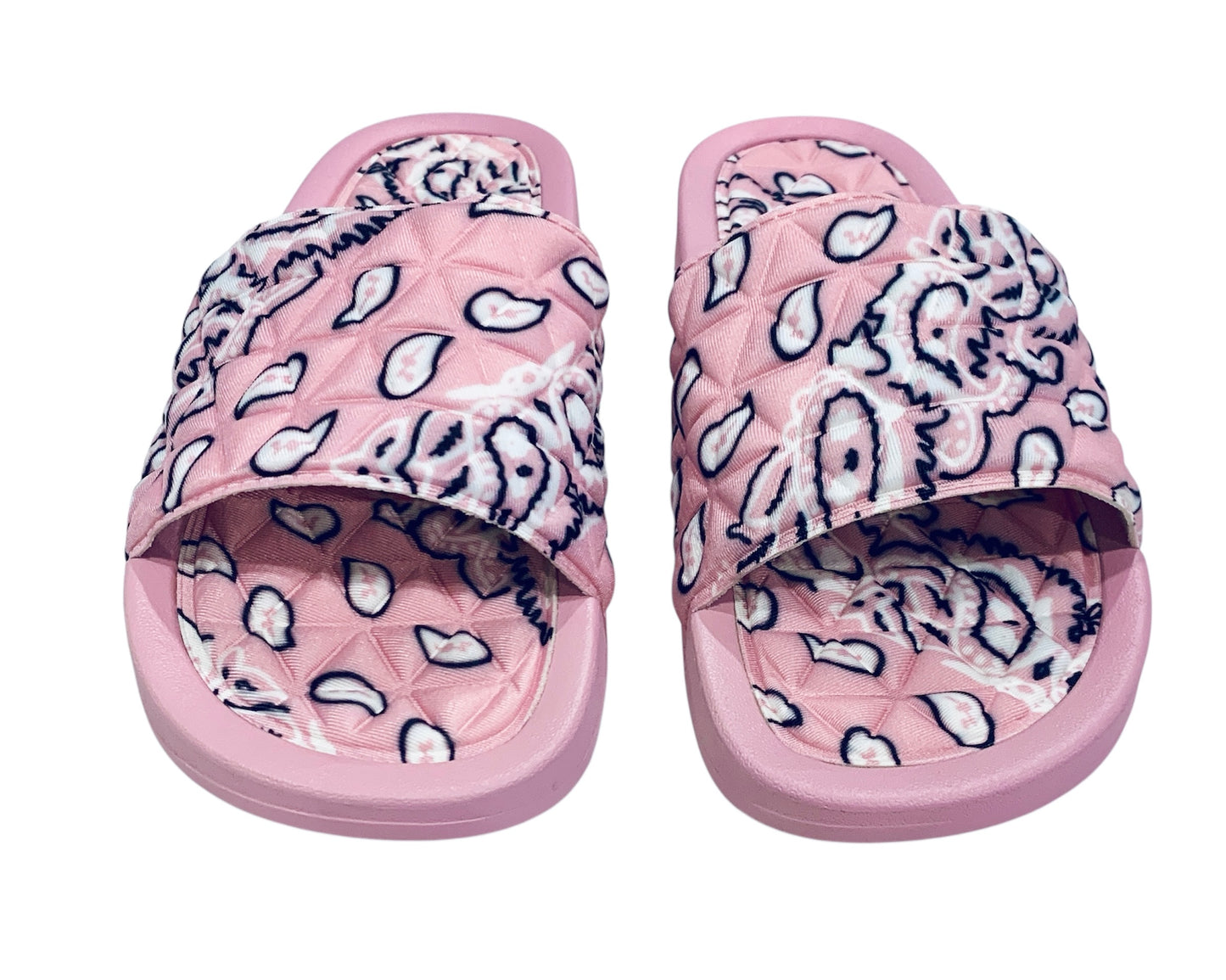 Pink Bandana Slides - Comfy Paisley Print Slip-On Sandals