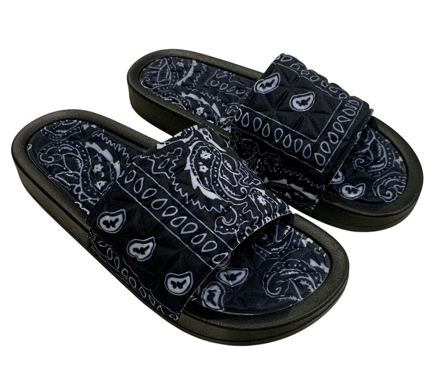 Black Bandana Slides - Comfy Paisley Print Slip-On Sandals
