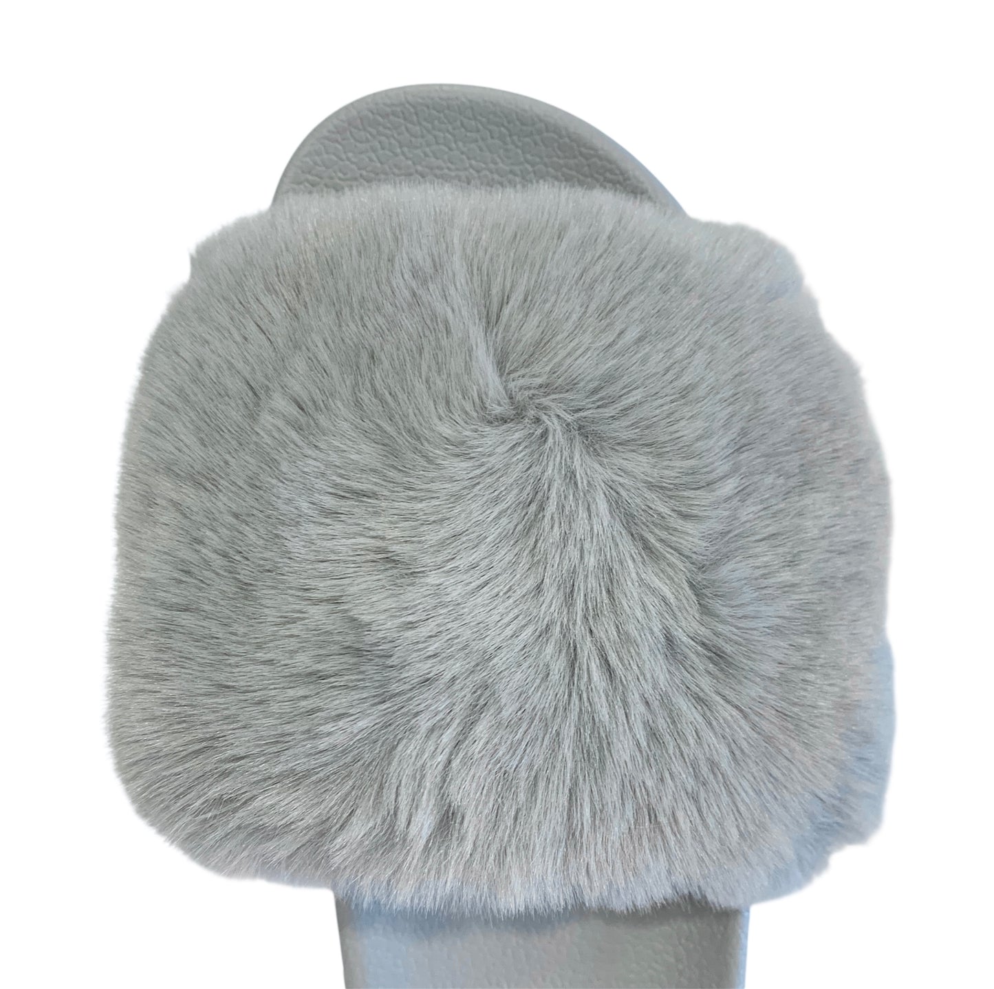 Gray Faux Fur Slides with Rhinestones - Open Toe Slip-On Comfy Slippers