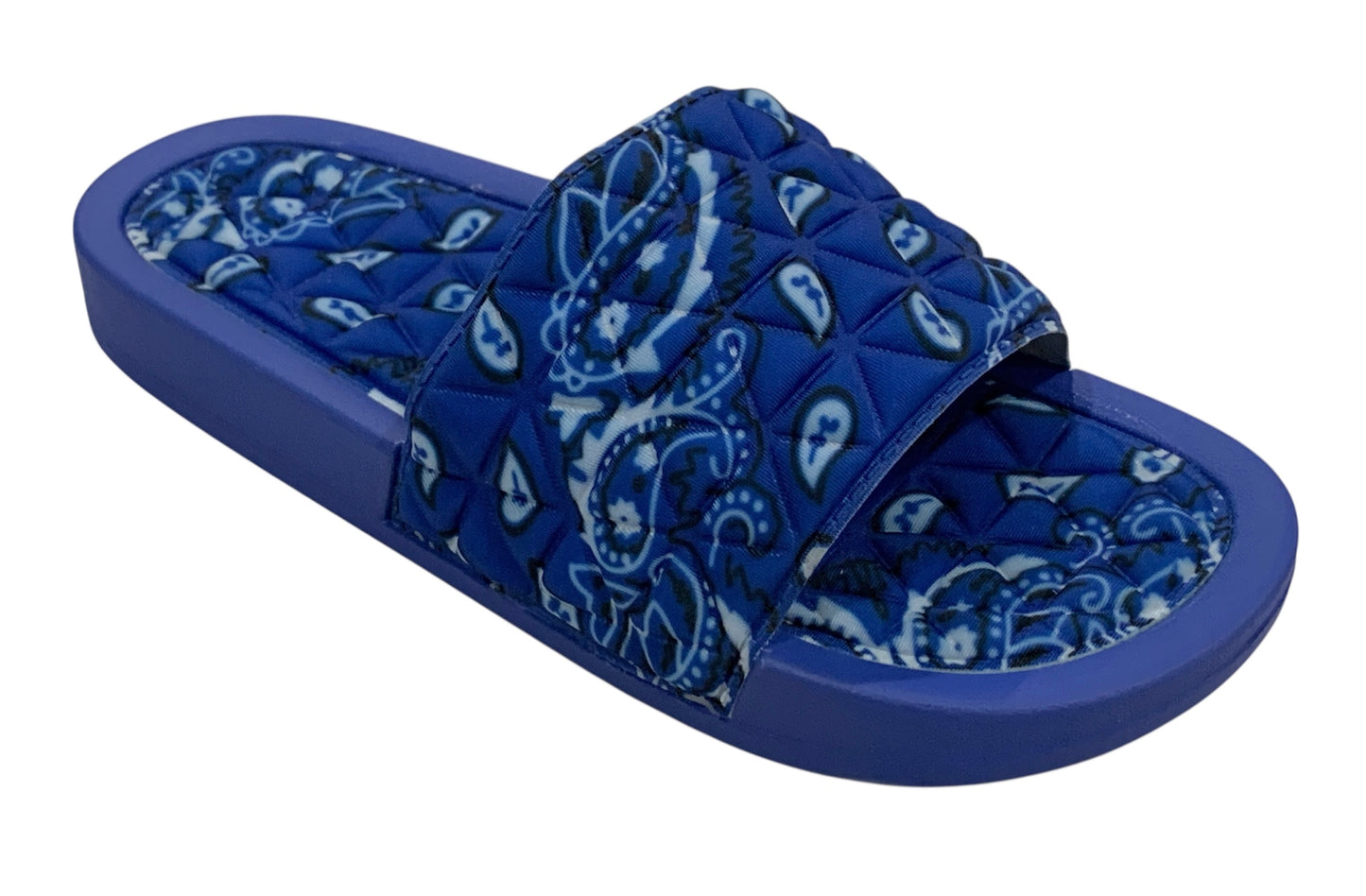 Royal Blue Bandana Slides - Comfy Paisley Print Slip-On Sandals