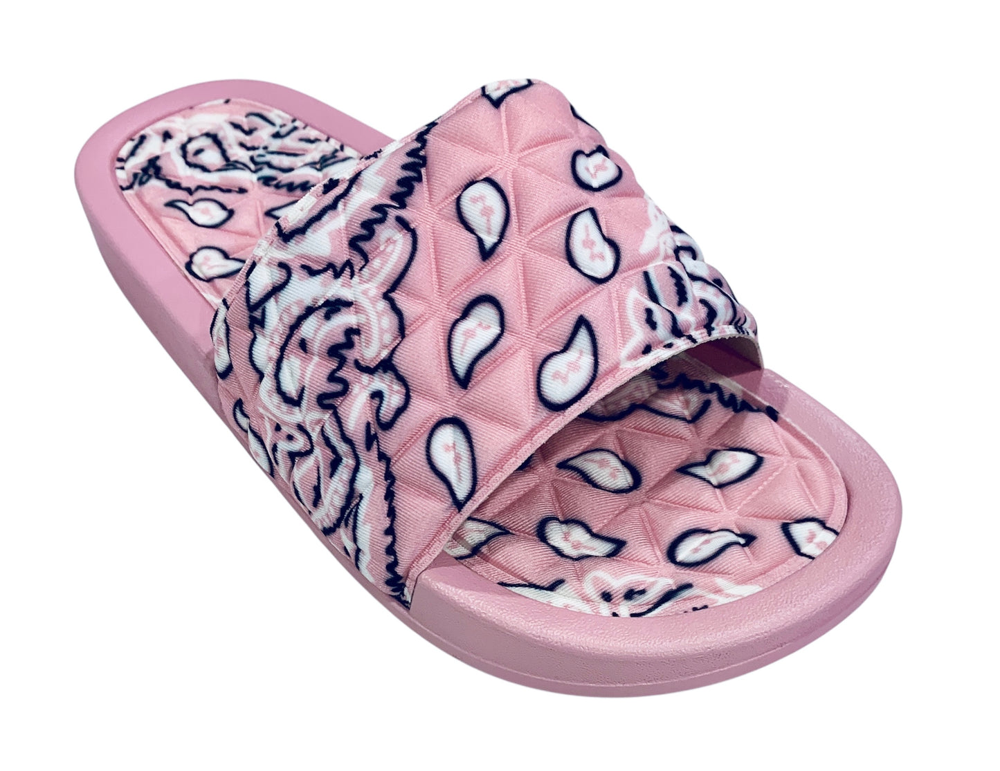 Pink Bandana Slides - Comfy Paisley Print Slip-On Sandals