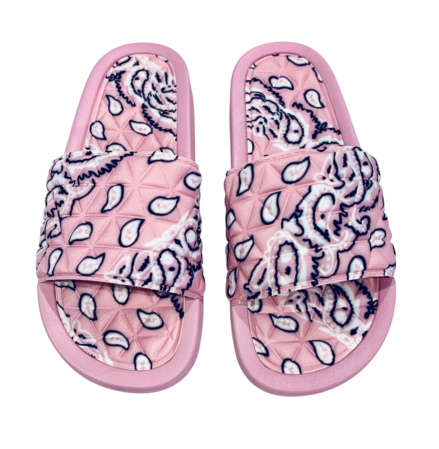 Pink Bandana Slides - Comfy Paisley Print Slip-On Sandals