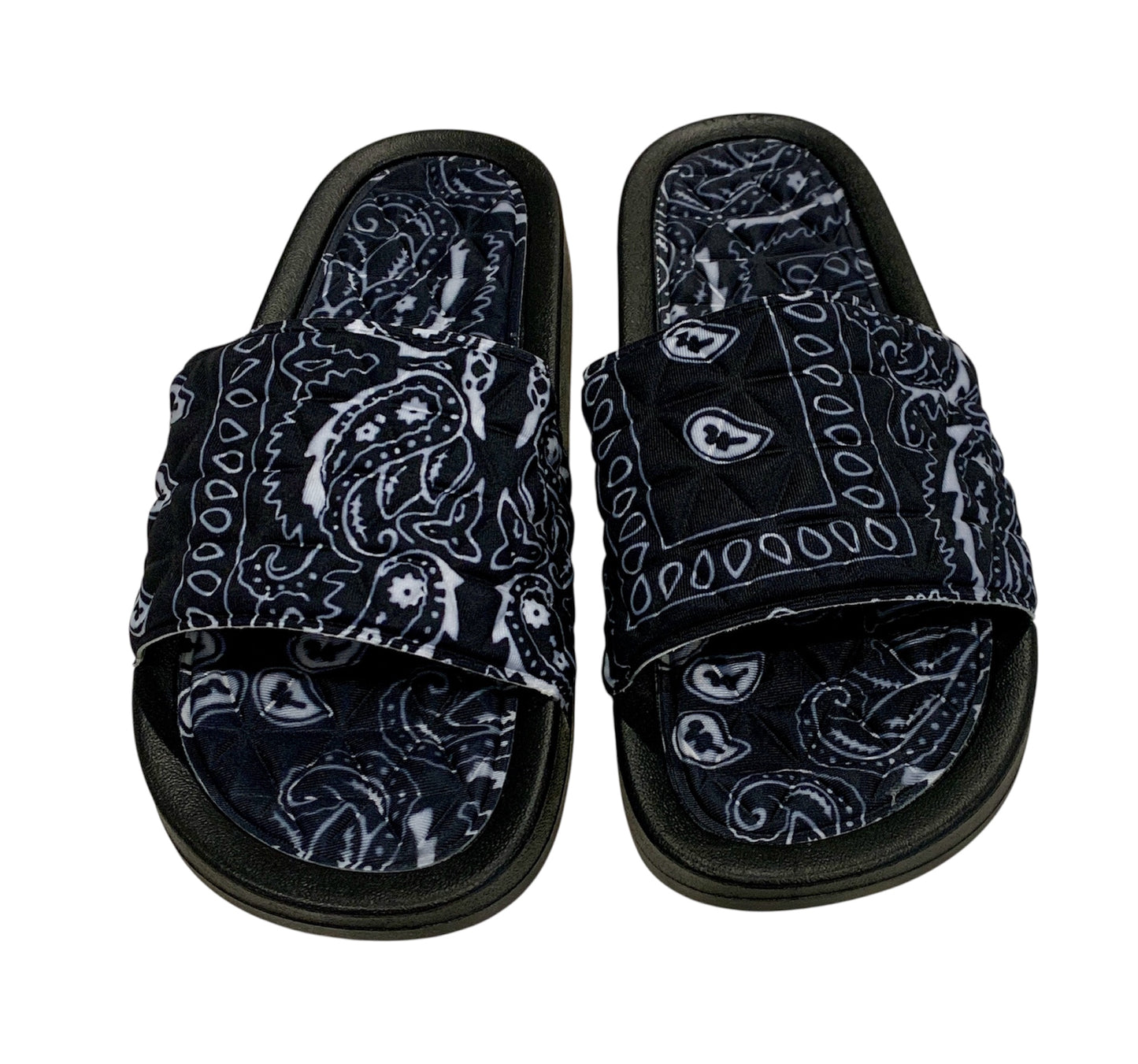 Black Bandana Slides - Comfy Paisley Print Slip-On Sandals