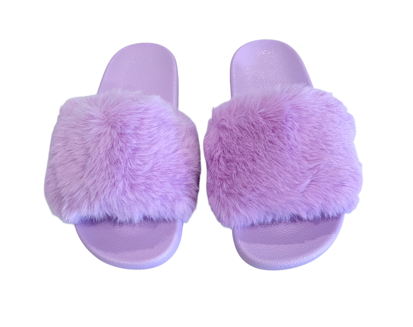 Purple Faux Fur Slides with Rhinestones - Open Toe Slip-On Comfy Slippers