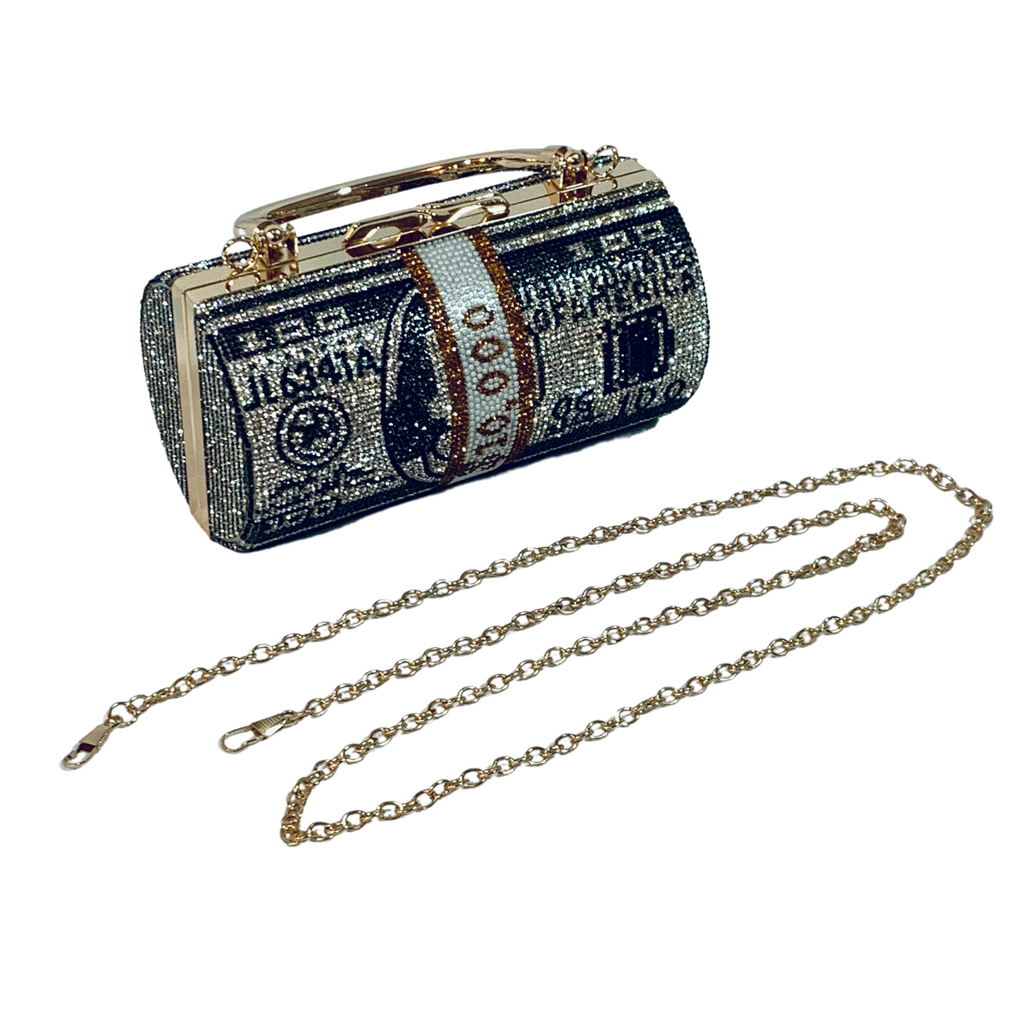 Money Roll Rhinestone Clutch Purse - Black 100 Crystal Handbag