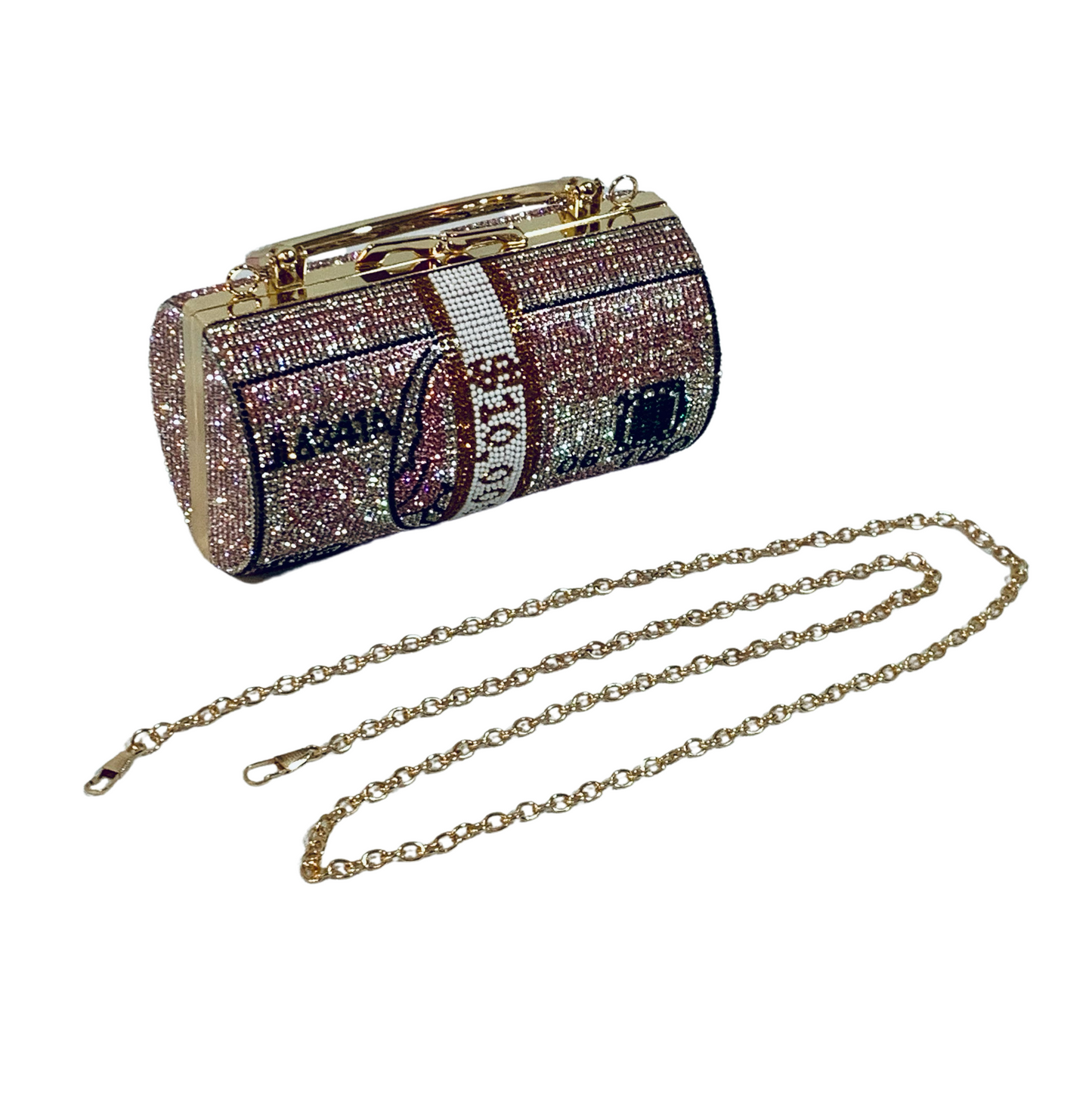Money Roll Rhinestone Clutch Purse - Pink 100 Crystal Handbag