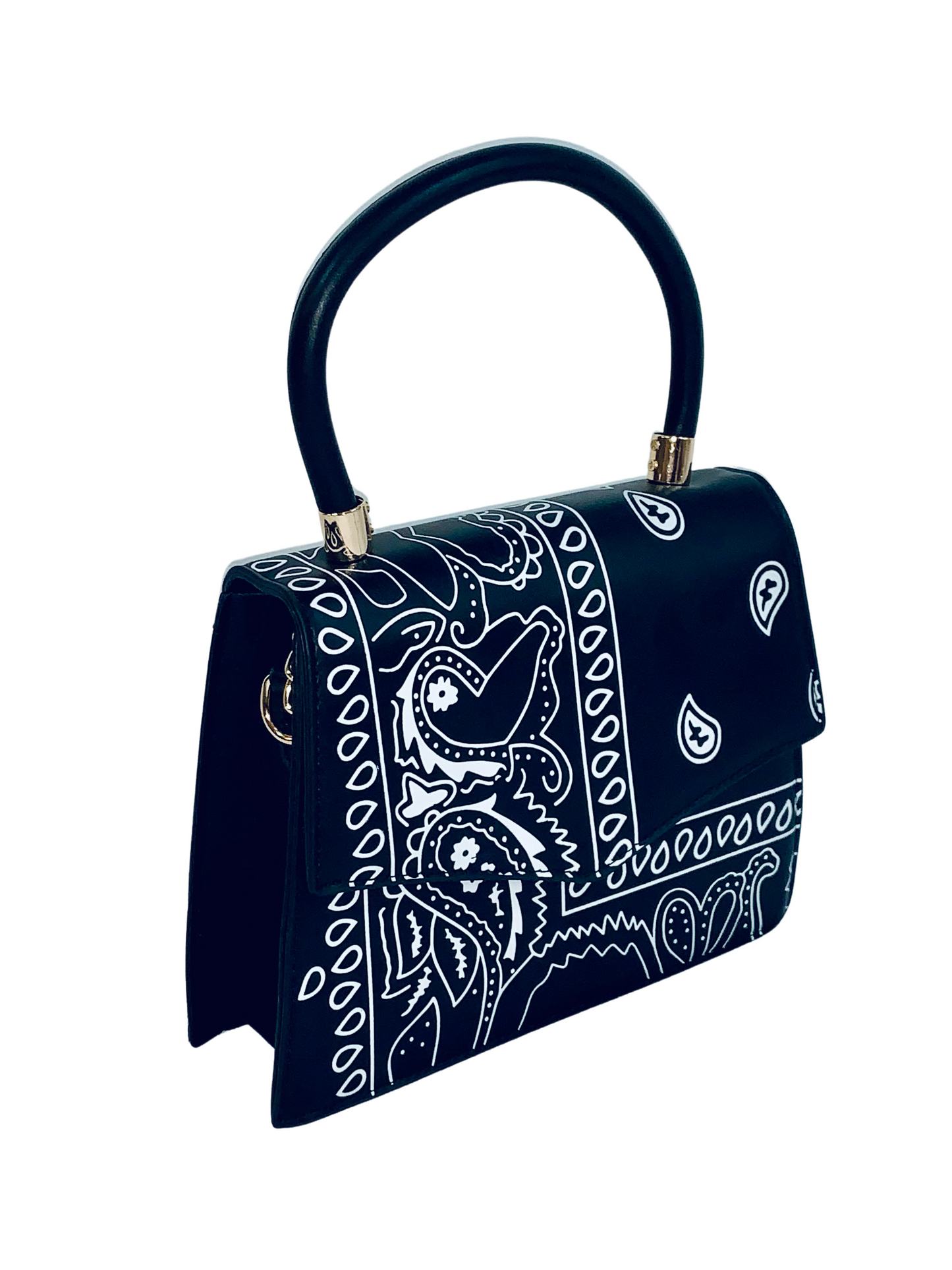 Black Bandana Top Handle Purse - Paisley Print Crossbody Handbag