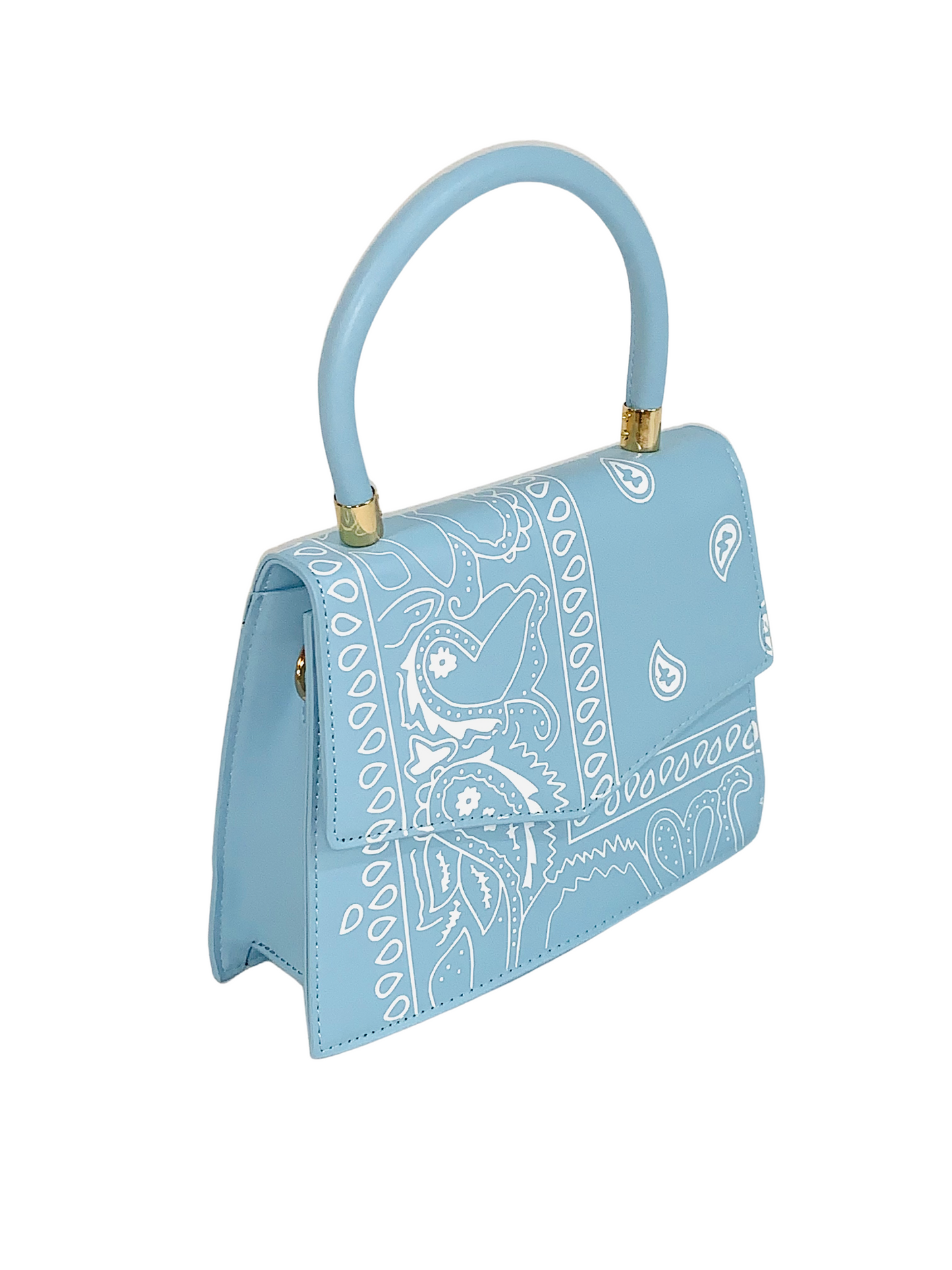 Light Blue Bandana Top Handle Purse - Paisley Print Crossbody Handbag