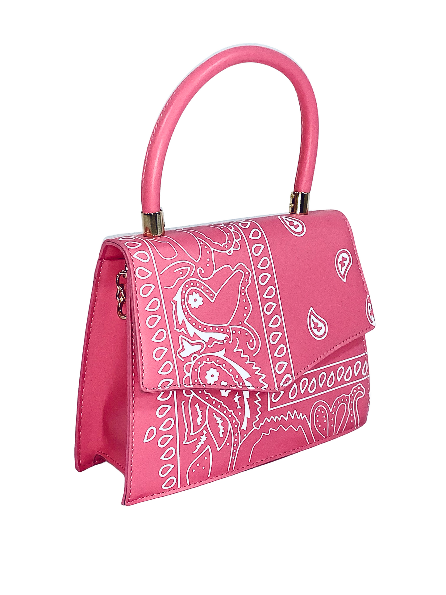 Pink Bandana Top Handle Purse - Paisley Print Crossbody Handbag
