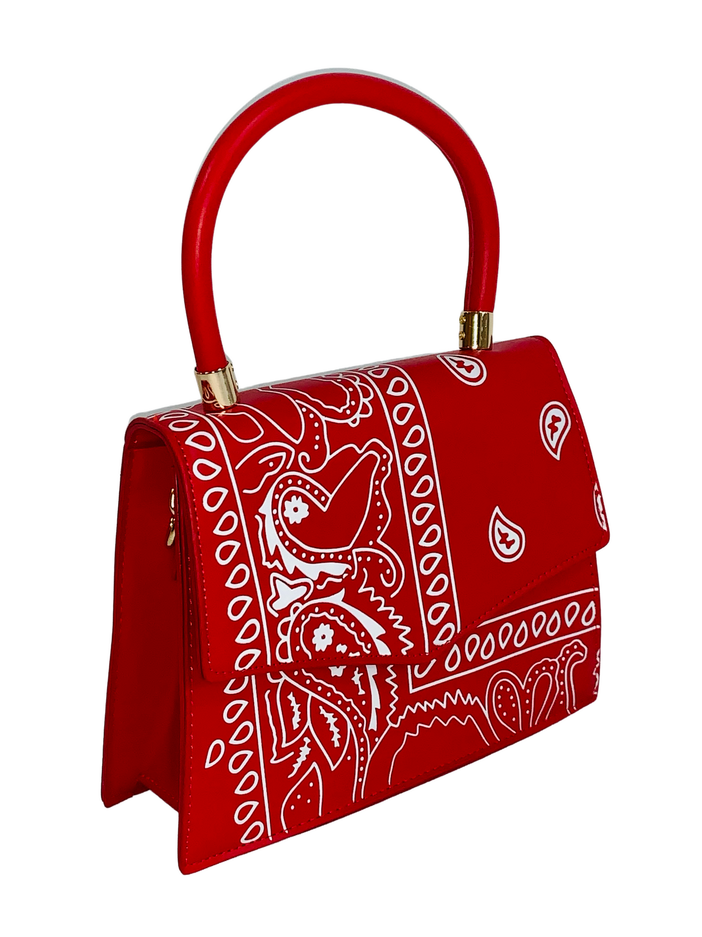Red Bandana Top Handle Purse - Paisley Print Crossbody Handbag