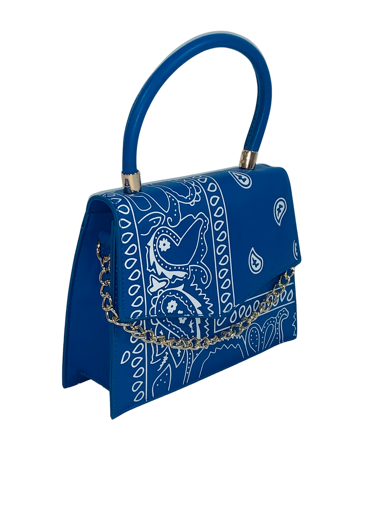 Royal Blue Bandana Top Handle Purse - Paisley Print Crossbody Handbag