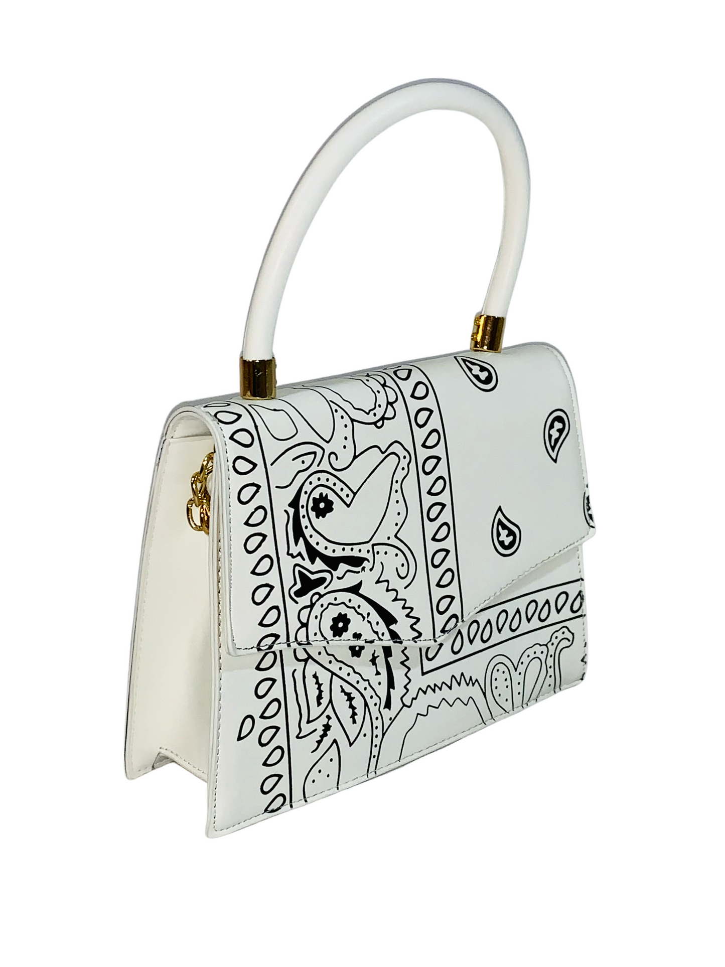 White Bandana Top Handle Purse - Paisley Print Crossbody Handbag