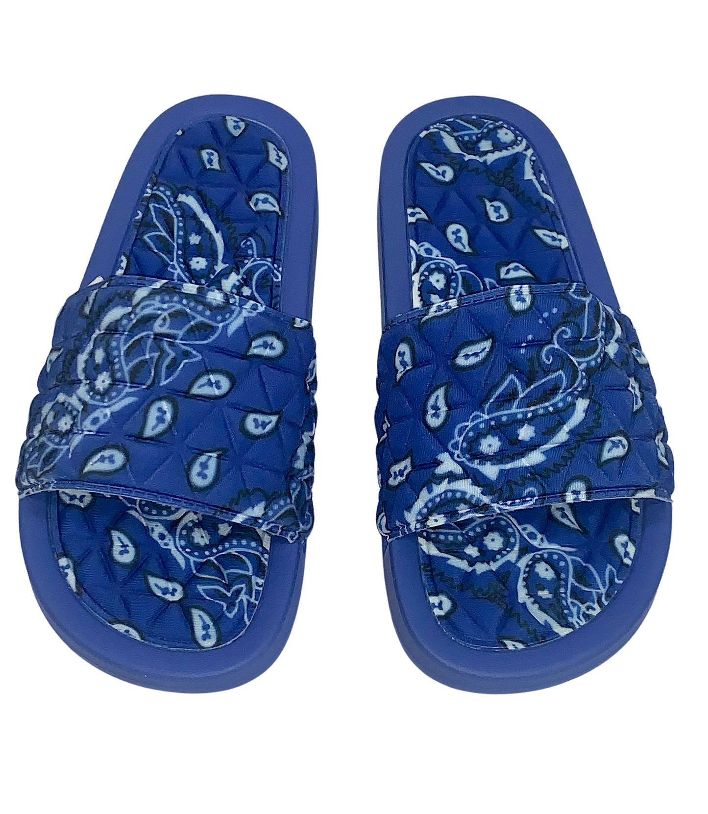 Royal Blue Bandana Slides - Comfy Paisley Print Slip-On Sandals