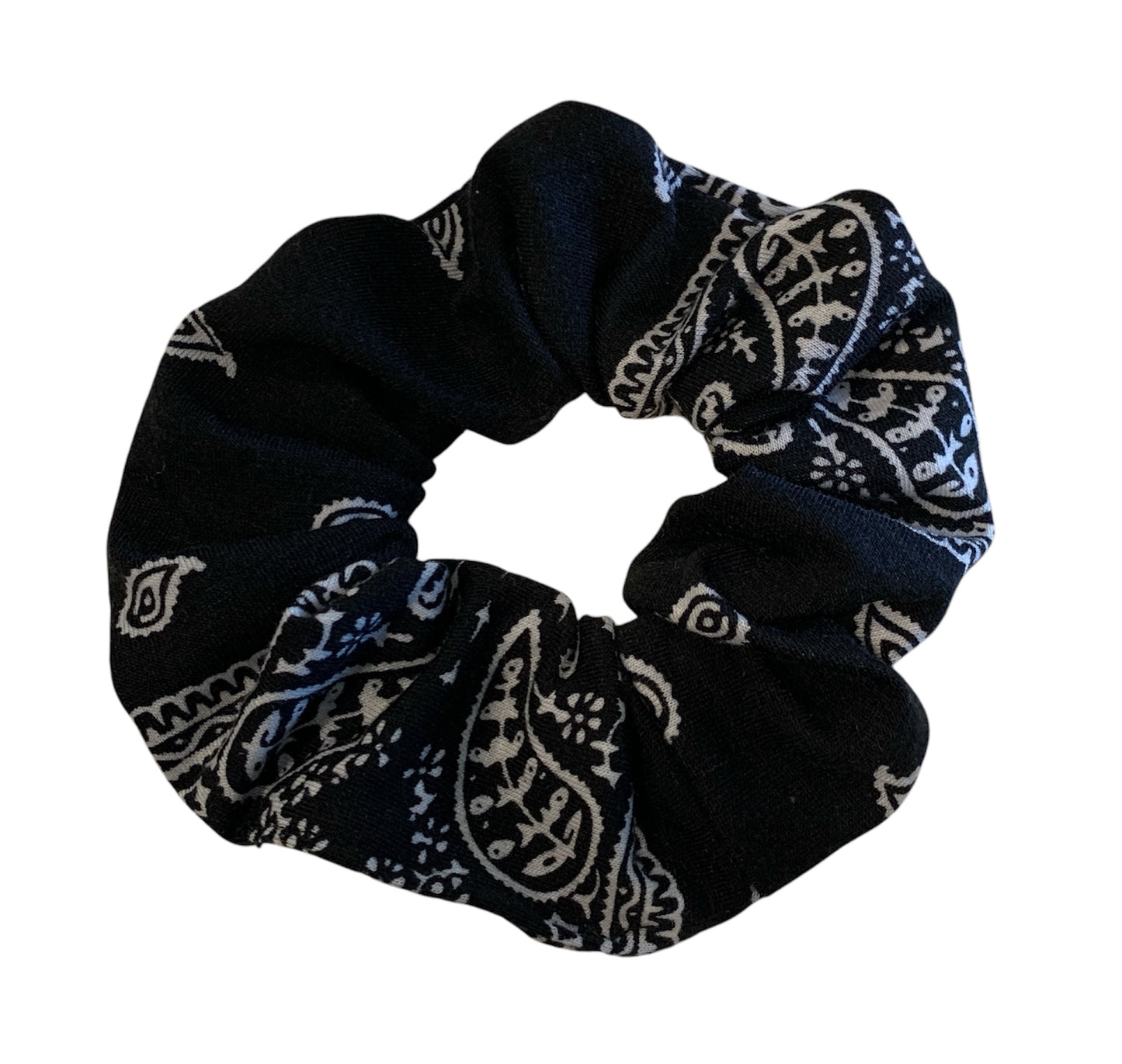 Black Bandana Scrunchies - Cotton - Paisley Hair Ties - 6 Pack