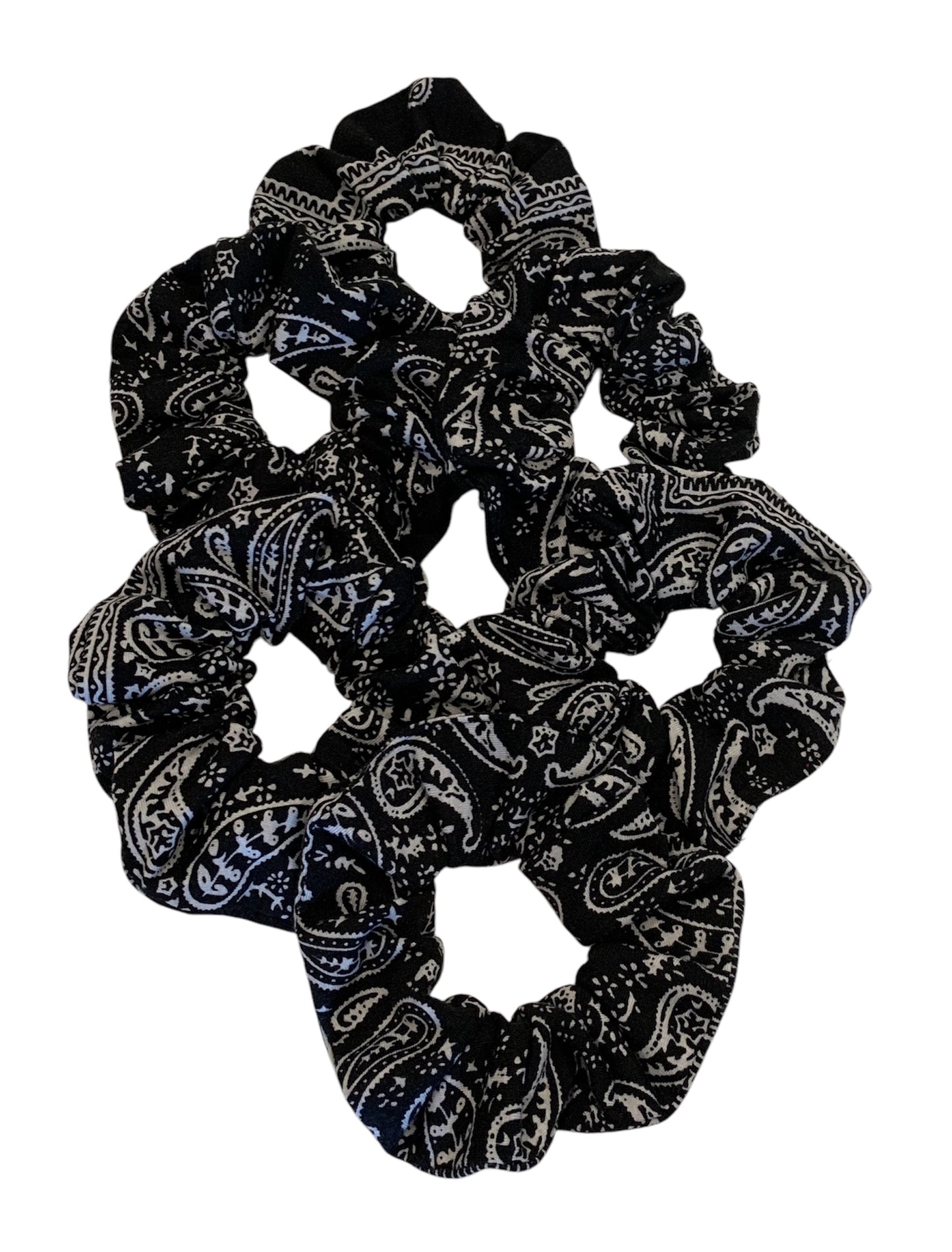 Black Bandana Scrunchies - Cotton - Paisley Hair Ties - 6 Pack
