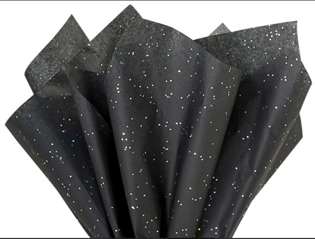 Premium Black Glitter Tissue Paper Sheets - Sparkle Gift Wrap (100 Pack)