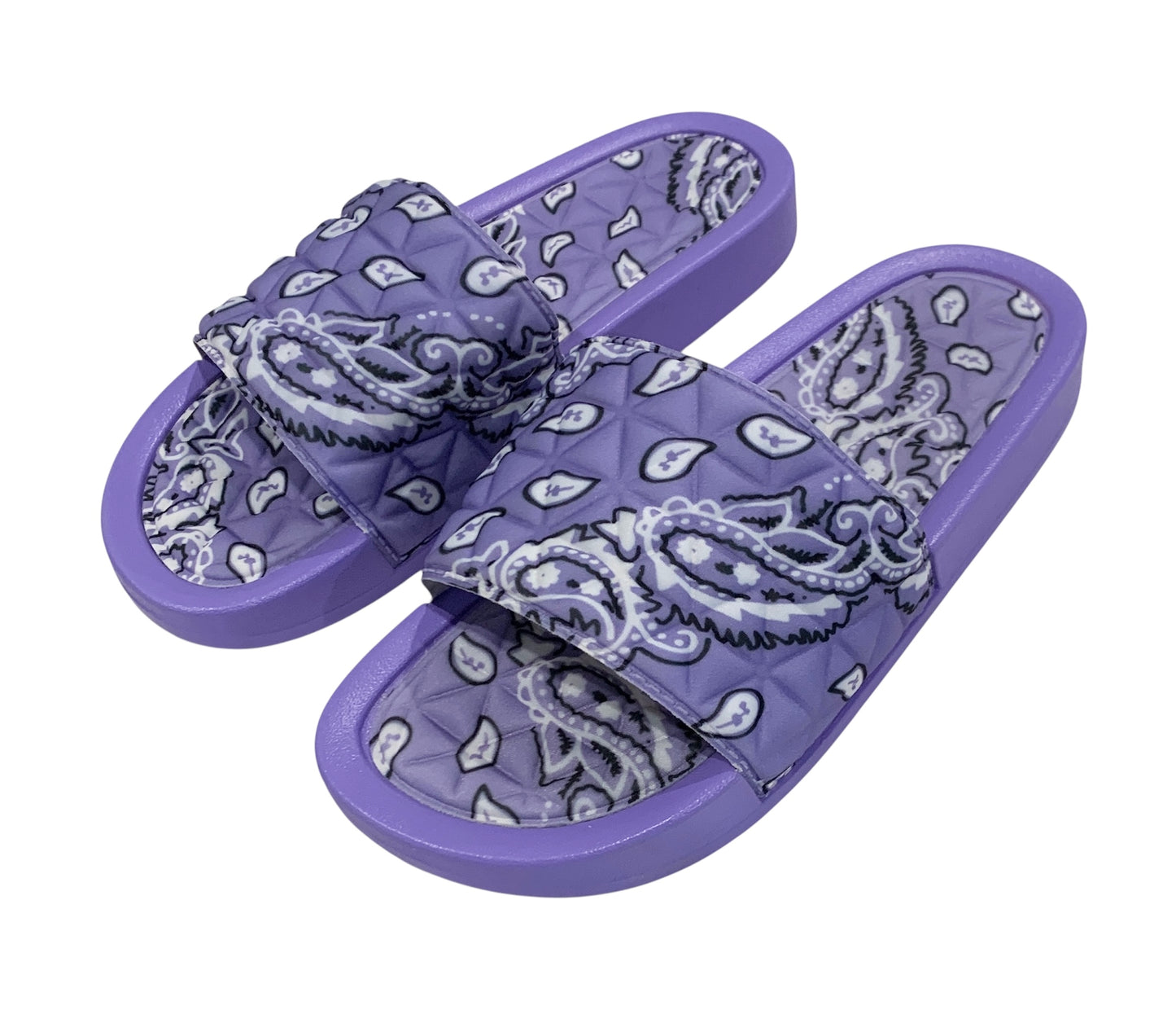 Purple Bandana Slides - Comfy Paisley Print Slip-On Sandals