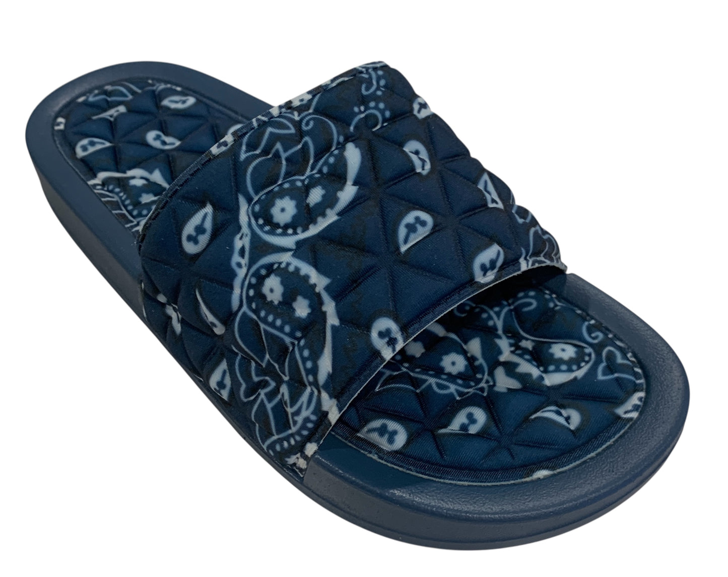 Navy Blue Bandana Slides - Comfy Paisley Print Slip-On Sandals