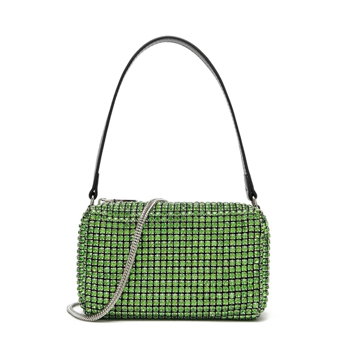 Green Crystal Rhinestone Shoulder Bag - Sparkling Crossbody Handbag