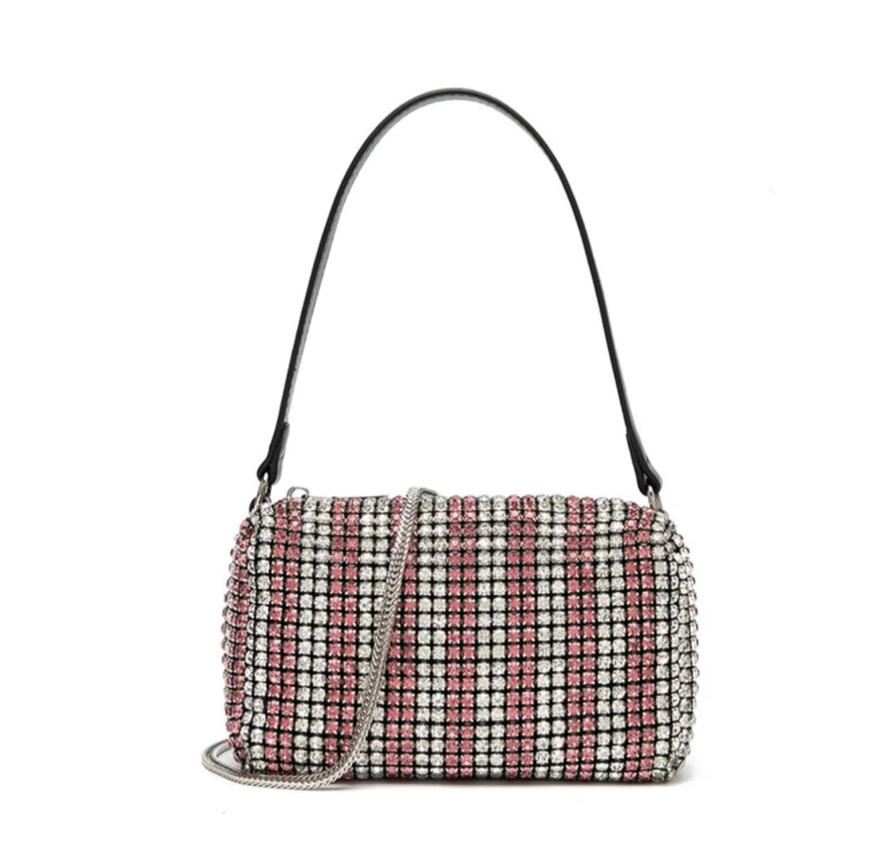 Pink Crystal Rhinestone Shoulder Bag - Sparkling Crossbody Handbag