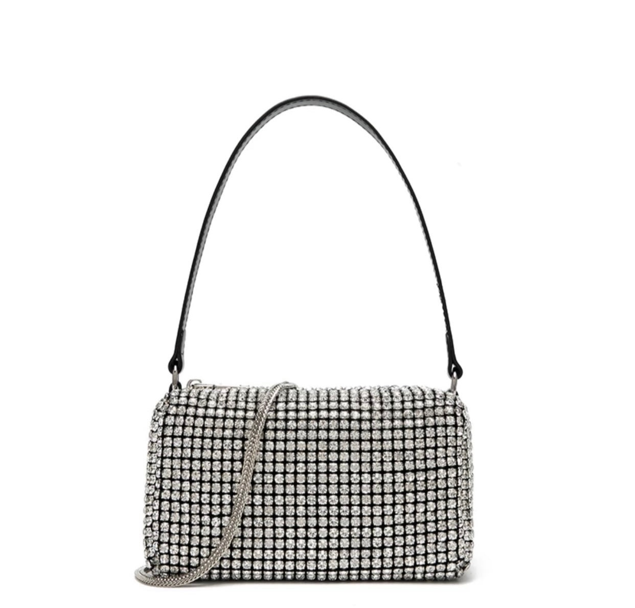 Silver Crystal Rhinestone Shoulder Bag - Sparkling Crossbody Handbag