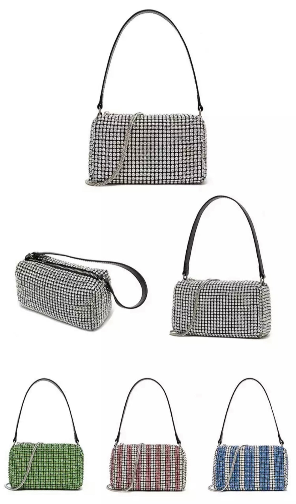 Silver Crystal Rhinestone Shoulder Bag - Sparkling Crossbody Handbag