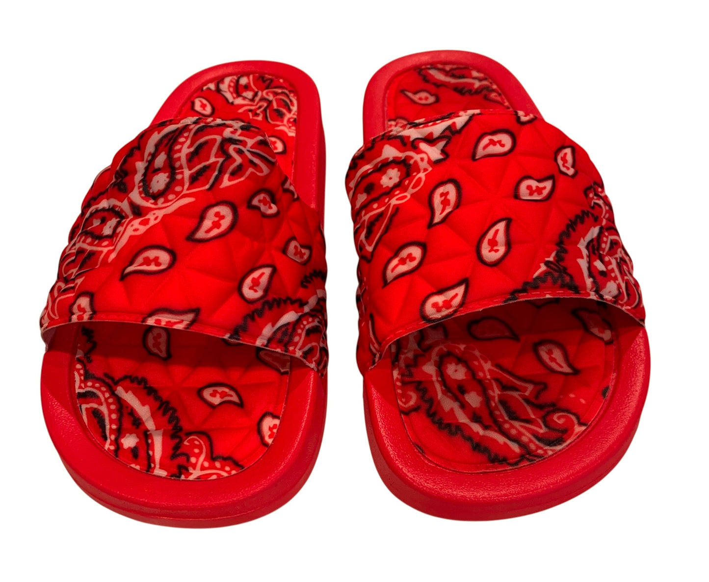Red Bandana Slides - Comfy Paisley Print Slip-On Sandals