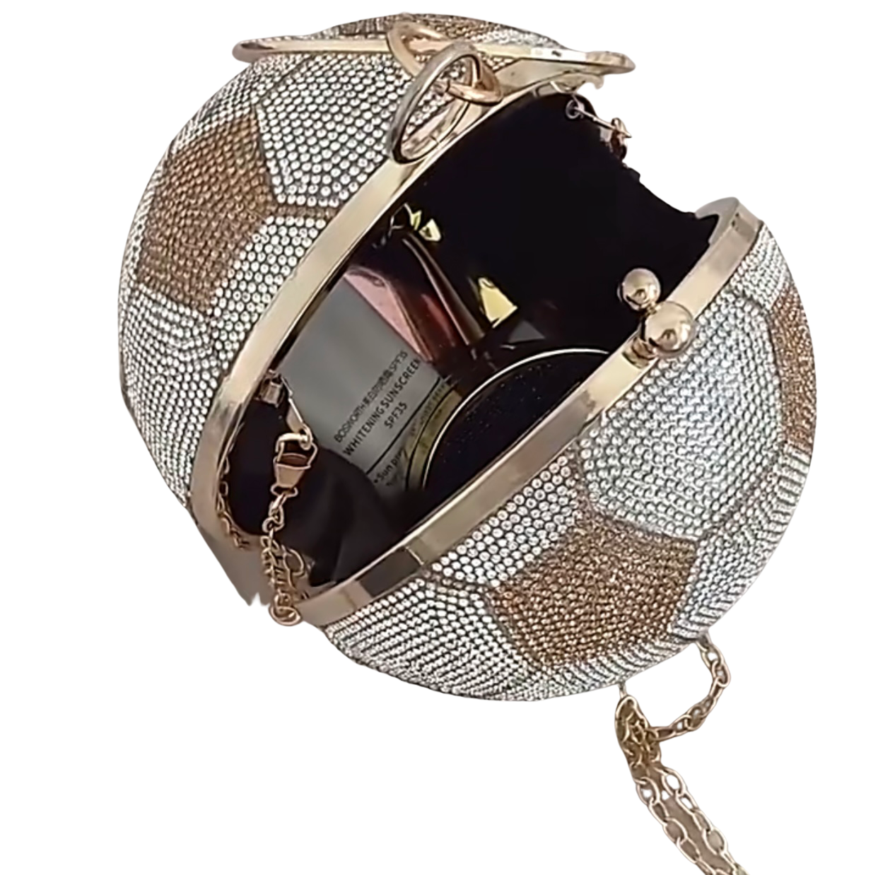 Gold Crystal Soccer Ball Clutch Purse - Handbag with Chain Strap