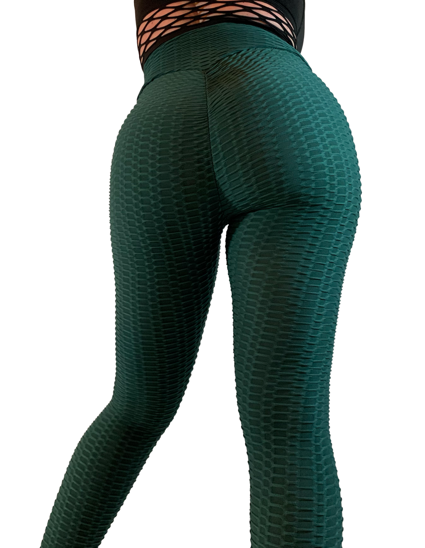 Textured Dark Green Scrunch Leggings - Yoga - Workout - Casual