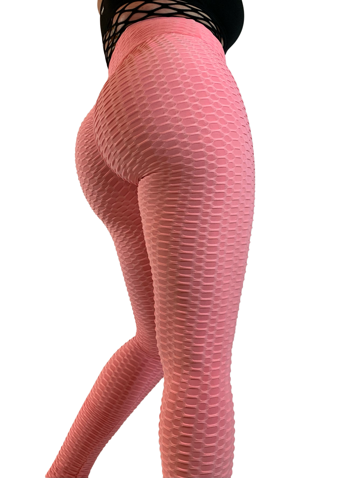 Textured Pink Scrunch Leggings - Yoga - Workout - Casual