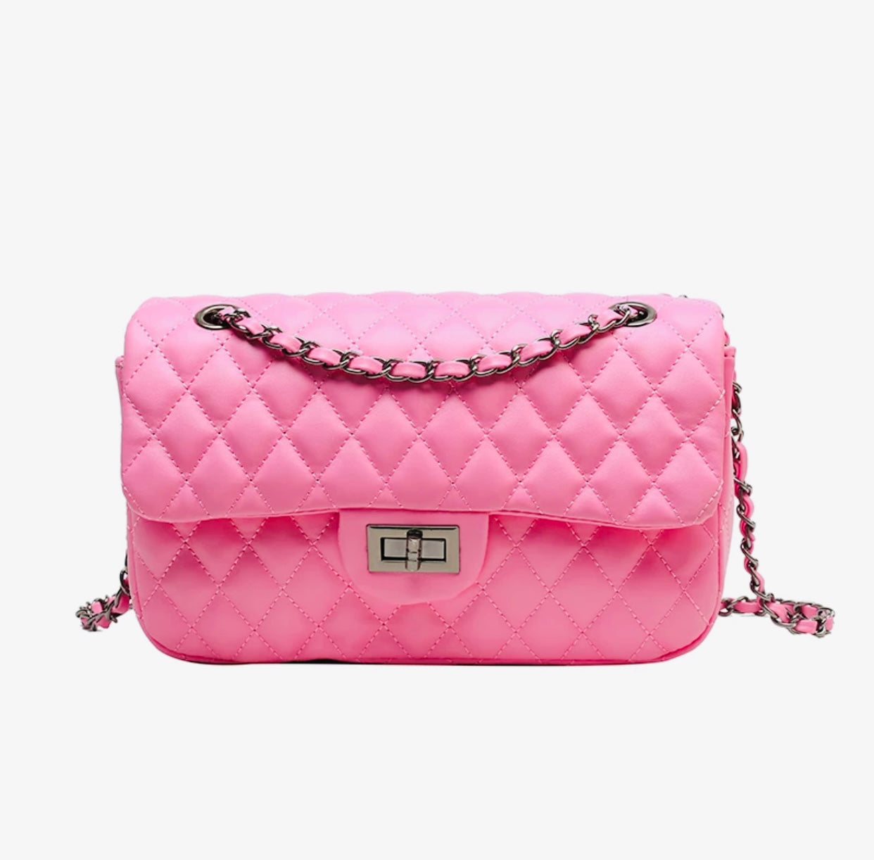 Pink Quilted Chain Shoulder Bag - Classic Crossbody Handbag