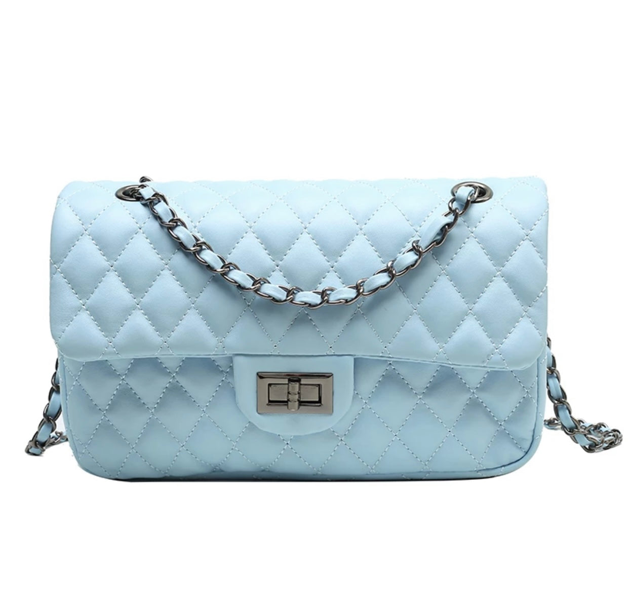 Light Blue Quilted Chain Shoulder Bag - Classic Crossbody Handbag