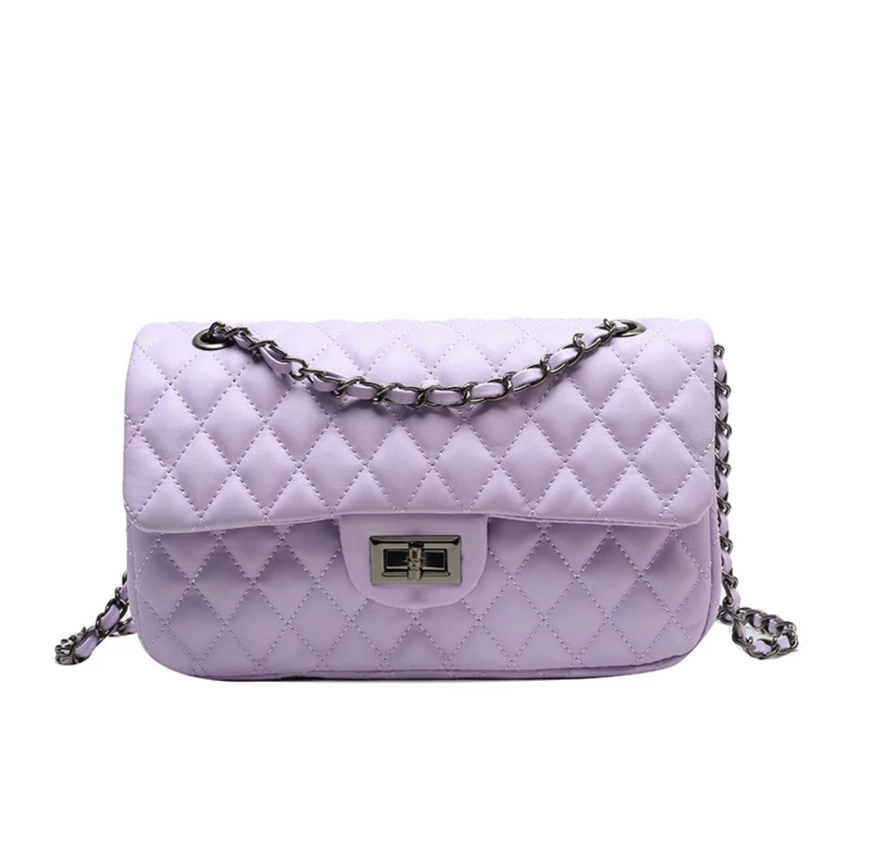 Purple Quilted Chain Shoulder Bag - Classic Crossbody Handbag