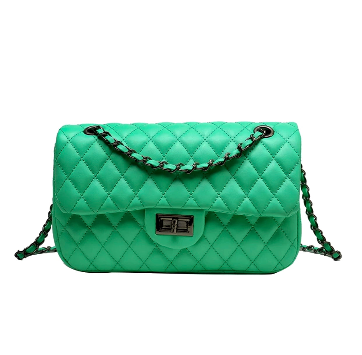 Light Green Quilted Chain Shoulder Bag - Classic Crossbody Handbag