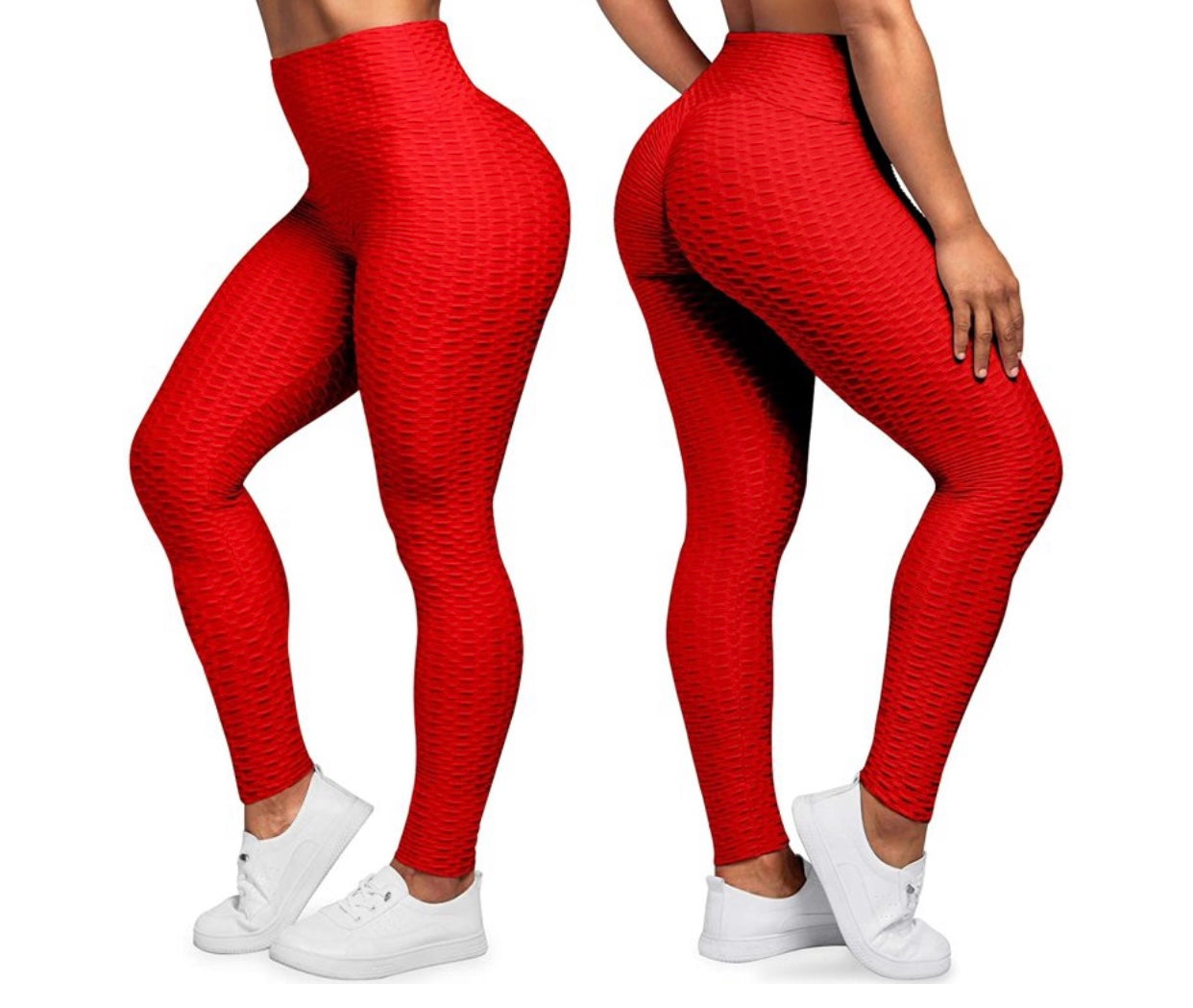 Textured Red Scrunch Leggings - Yoga - Workout - Casual