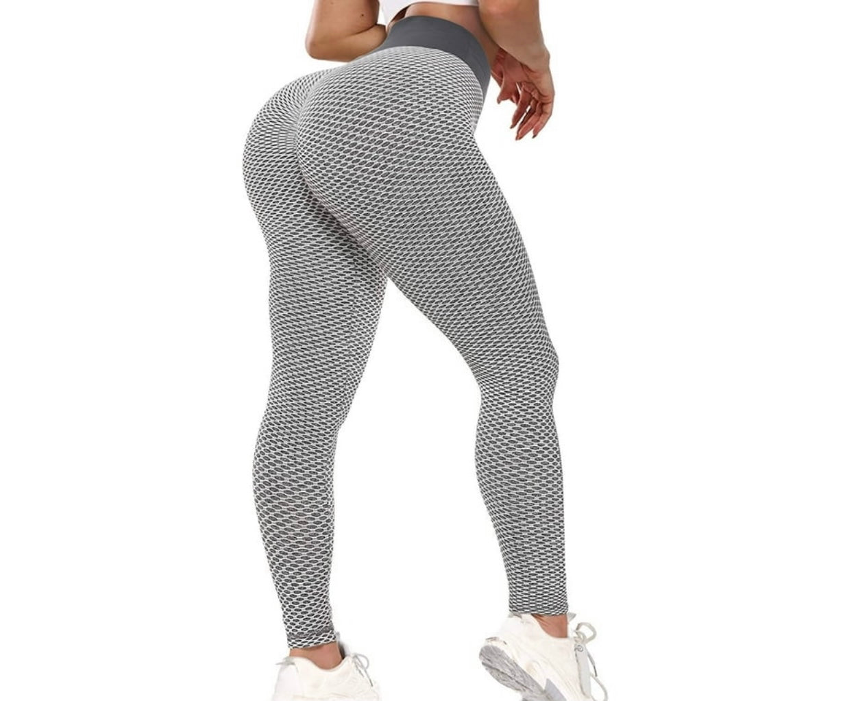 High-Waist Textured Scrunch Butt Leggings - Gray