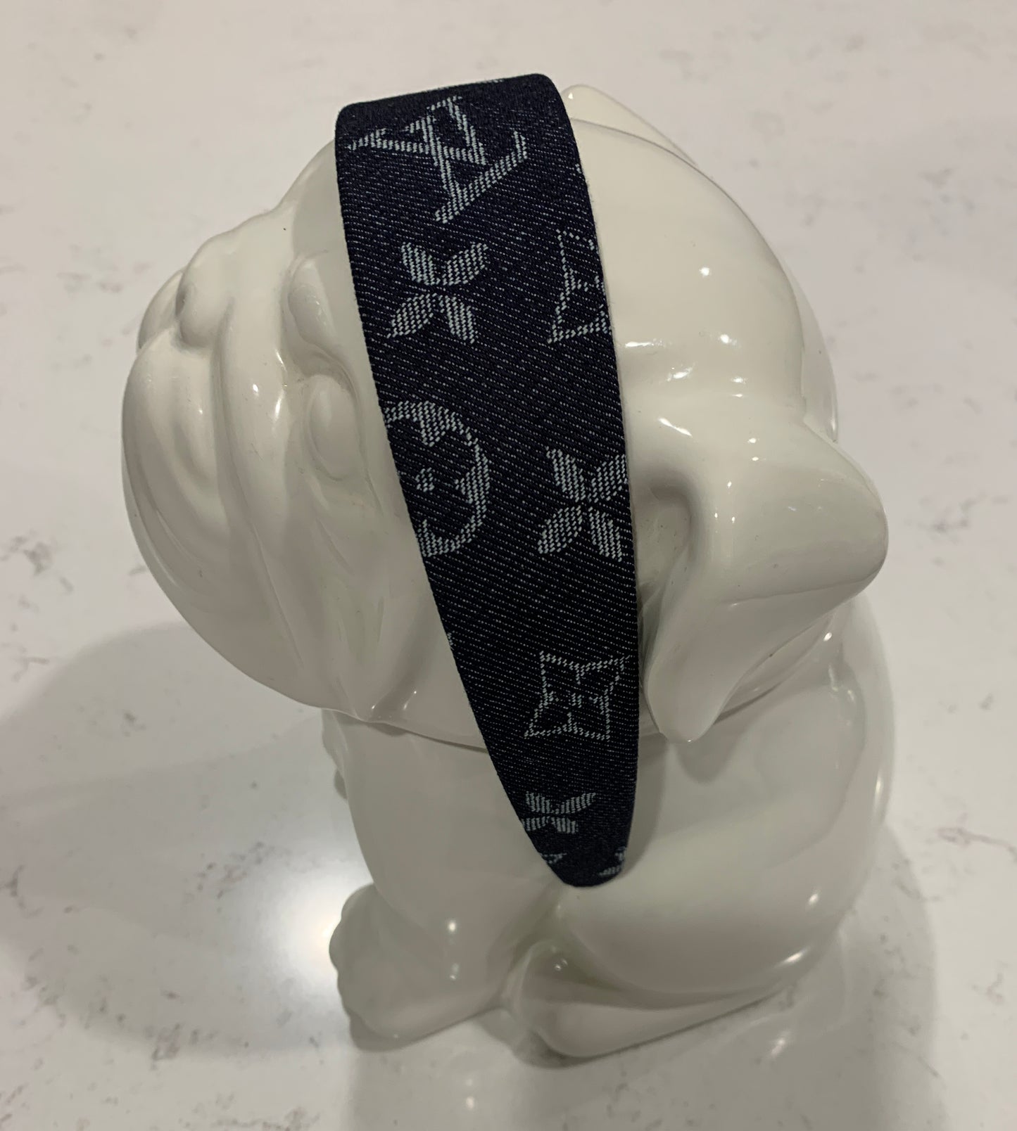 Luxury Wide Letter Headband Dark Blue Denim Fabric Headband