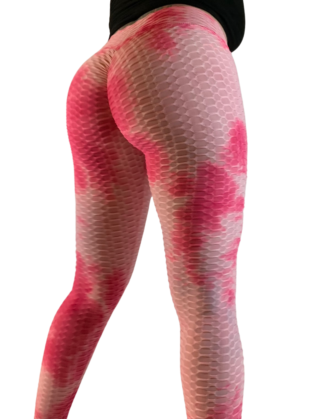 High-Waisted Honeycomb Tie-Dye Scrunch Butt Leggings - Pink