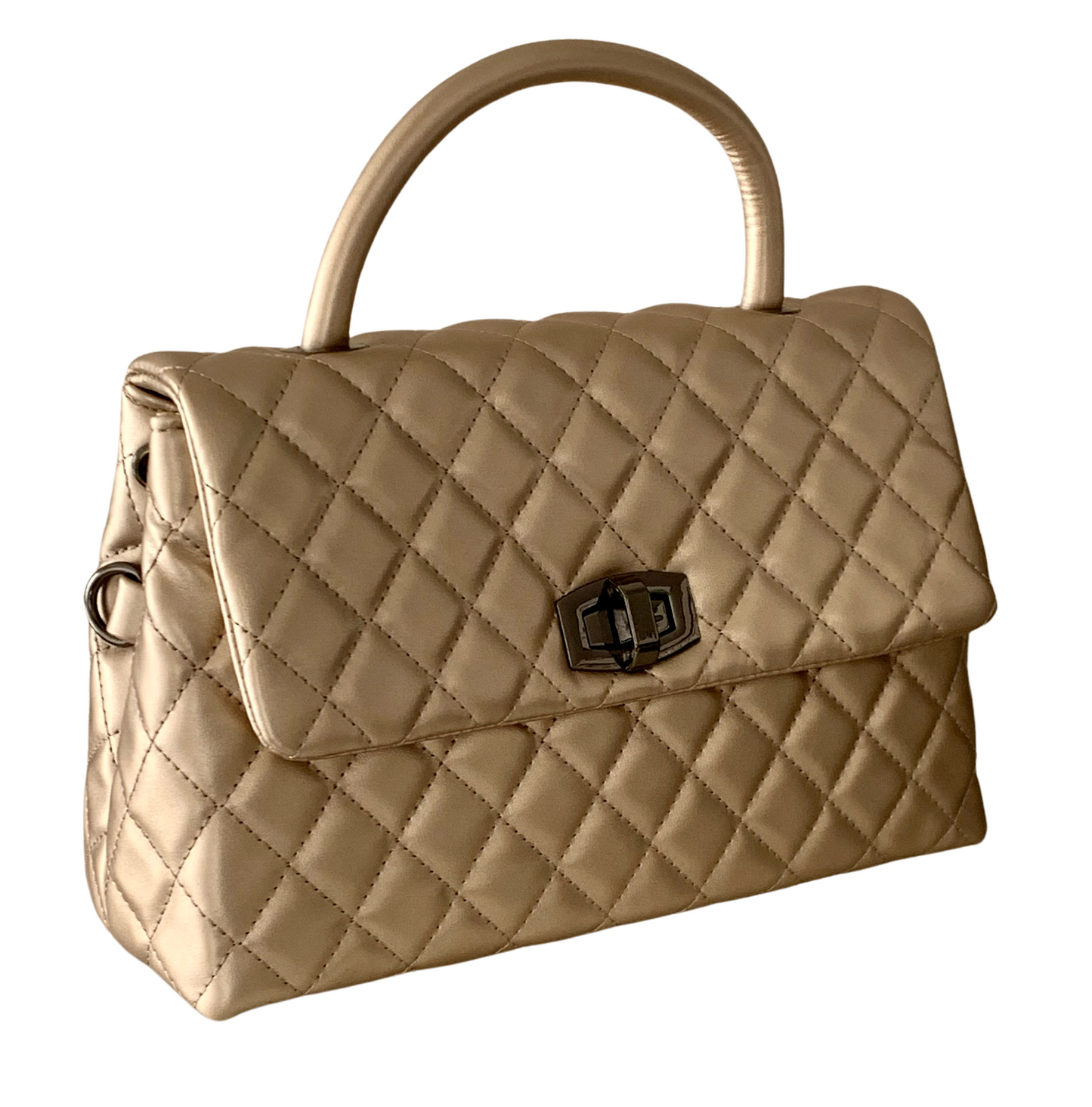 Gold Classic Quilted Top Handle Purse - Women's Shoulder Handbag