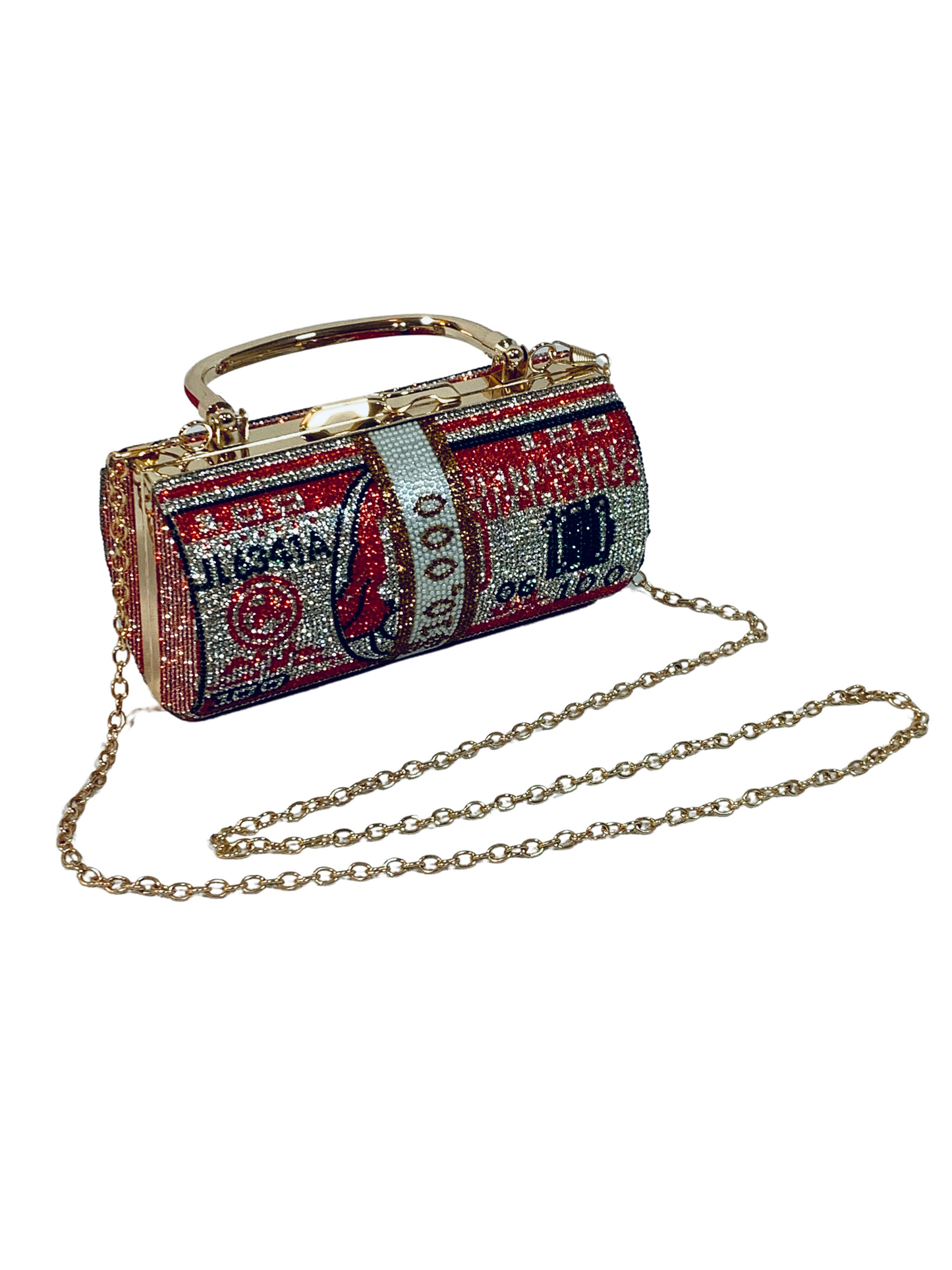 Money Roll Rhinestone Clutch Purse - Red 100 Crystal Handbag