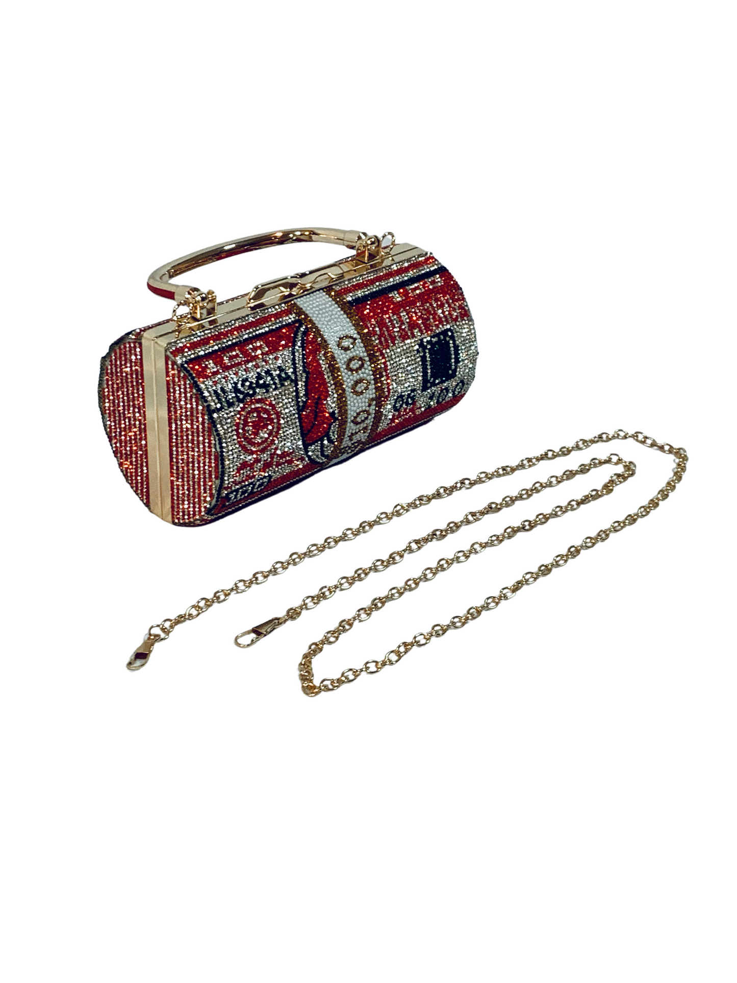 Money Roll Rhinestone Clutch Purse - Red 100 Crystal Handbag