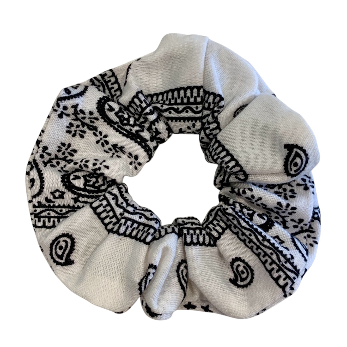 White Bandana Scrunchies - Cotton - Paisley Hair Ties - 6 Pack
