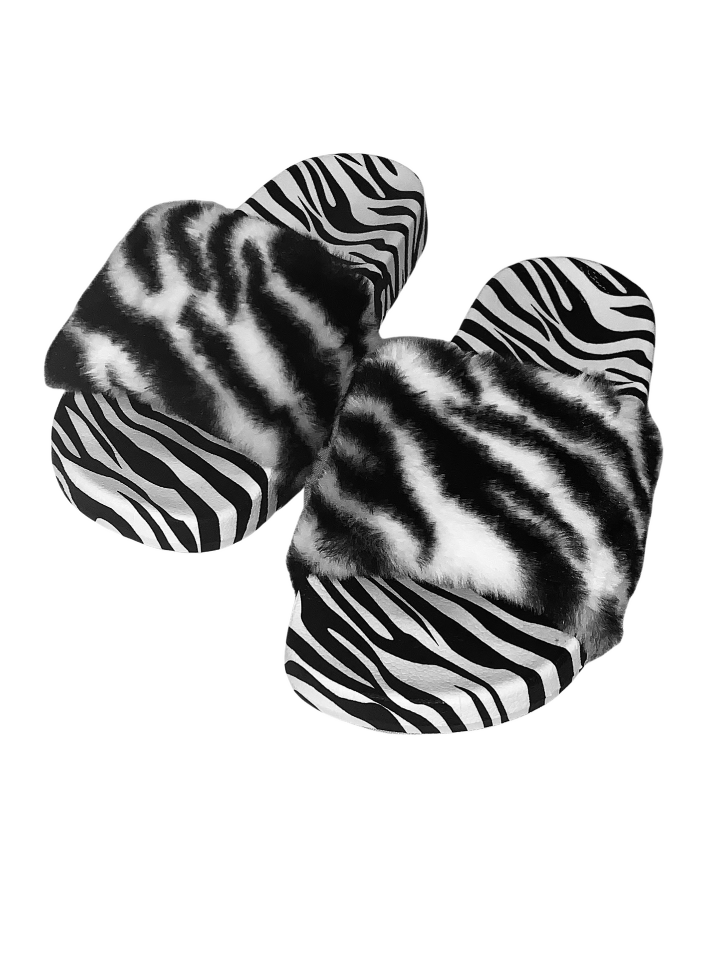 Tiger Print Faux Fur Slides - Animal Print Slip-On Slippers