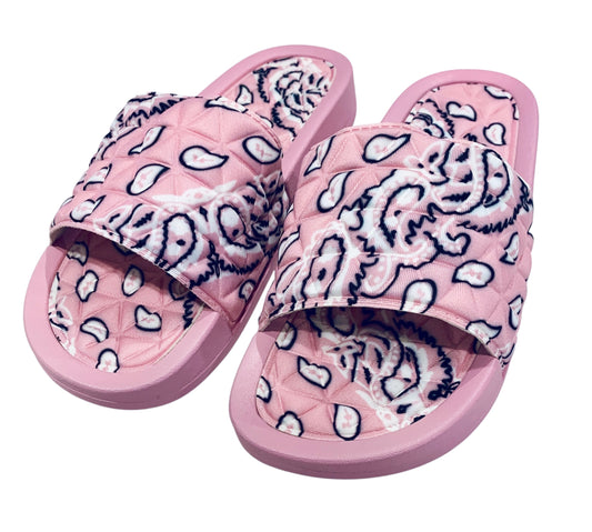 Pink Bandana Slides - Comfy Paisley Print Slip-On Sandals