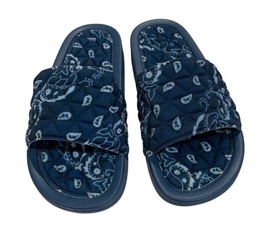 Navy Blue Bandana Slides - Comfy Paisley Print Slip-On Sandals