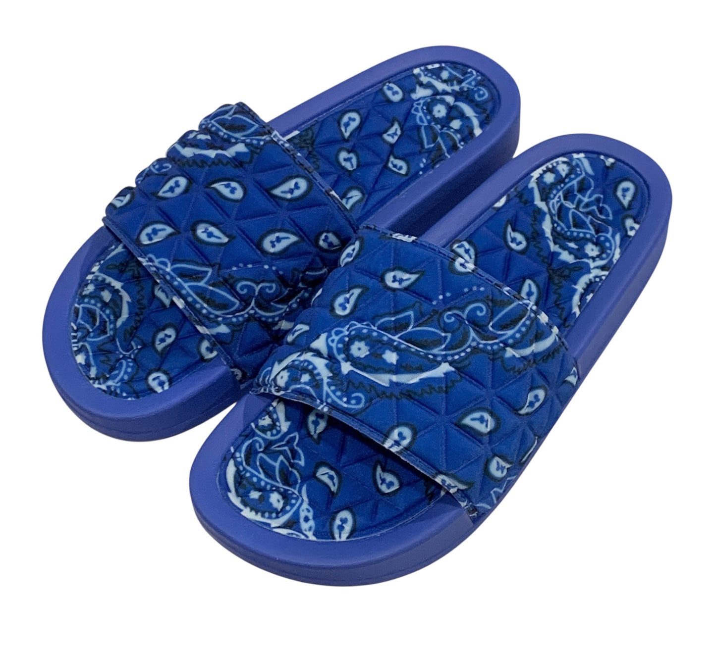 Royal Blue Bandana Slides - Comfy Paisley Print Slip-On Sandals